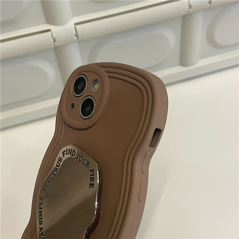 Coffee Brown Wave Edge Mirror Holder For