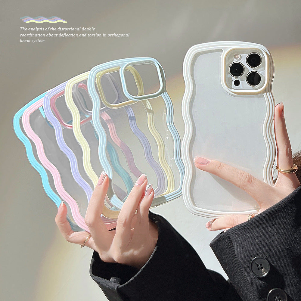 Wave Border Phone Case, Simple Candy Color